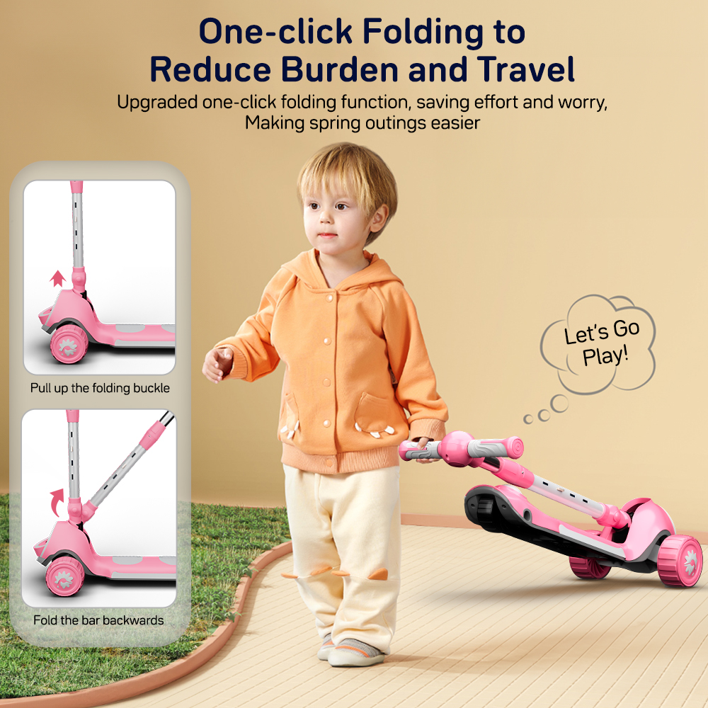 Kick-on-scooter with One Click Folding Design