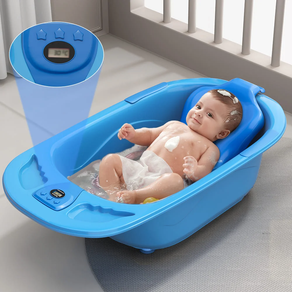StarAndDaisy Anti-slip Bathtub for Baby with Bather Seat, Infants & Toddlers Bathtub with Temperature Sensor - Light Blue