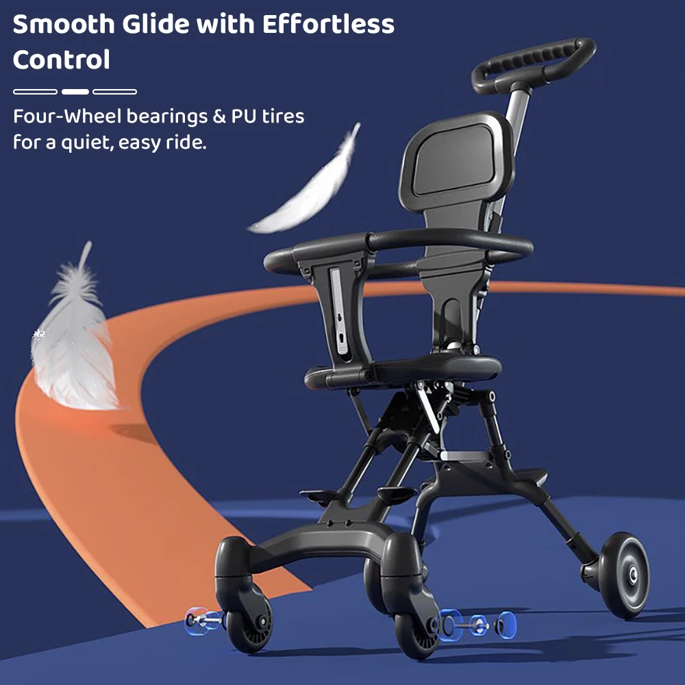 StarAndDaisy Travel Stroller for Baby, One Hand Folded Baby Pram with 360° Two-Way Rotational Seat, Airplane stroller with Adjustable handle - Black