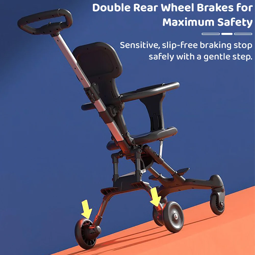 StarAndDaisy Travel Stroller for Baby, One Hand Folded Baby Pram with 360° Two-Way Rotational Seat, Airplane stroller with Adjustable handle - Black