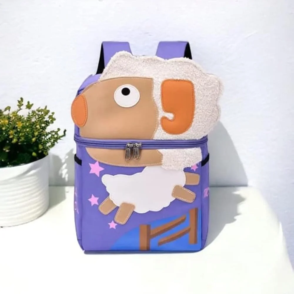 Sheep Cute Kids Backpack, Waterproof Square Sheep Printed School Bagpack For Toddlers Kids, Kindergarten Bookbag For Boys & Girls - Purple