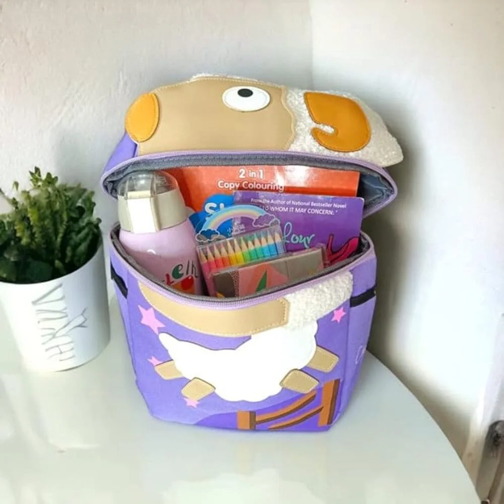 Sheep Cute Kids Backpack, Waterproof Square Sheep Printed School Bagpack For Toddlers Kids, Kindergarten Bookbag For Boys & Girls - Purple