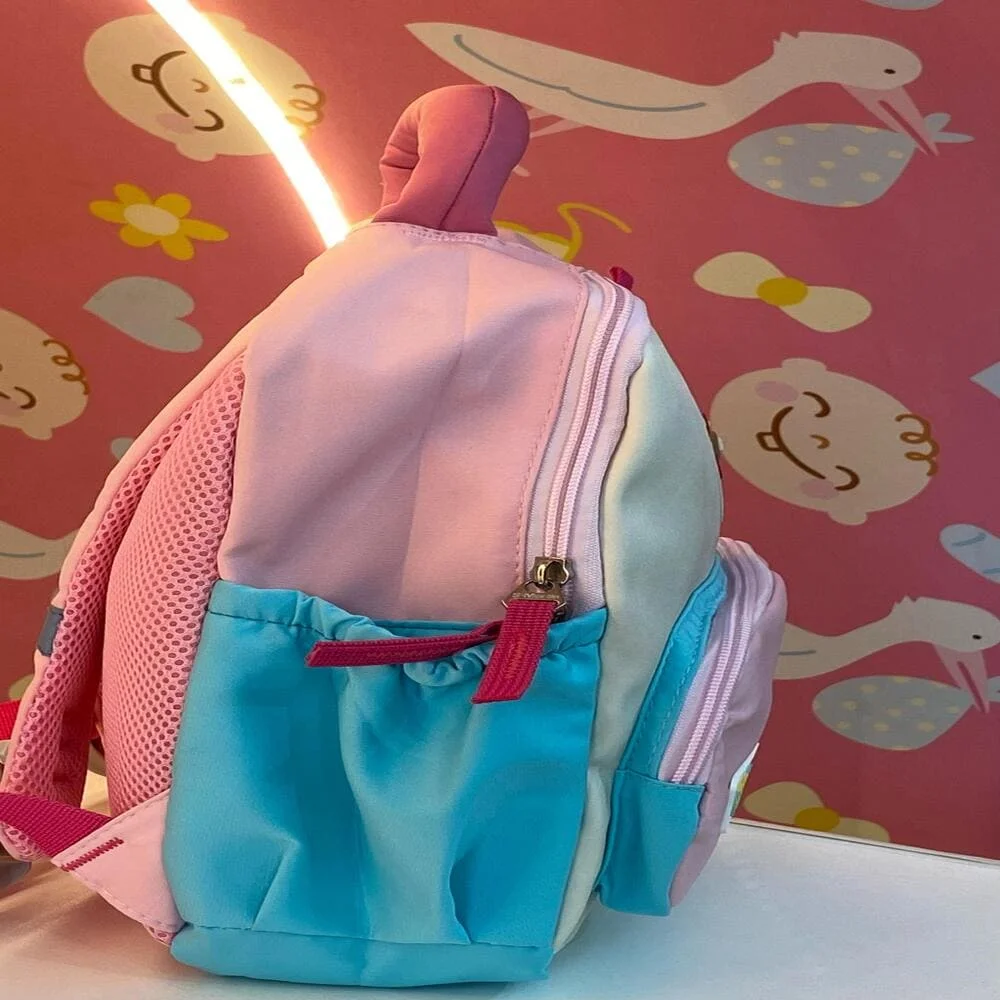 Cute Pastel Kids Backpack with Side Pockets, Backpack for Kids with Soft Handle, Spacious Compartments, and Front Zipper - Pink Blue