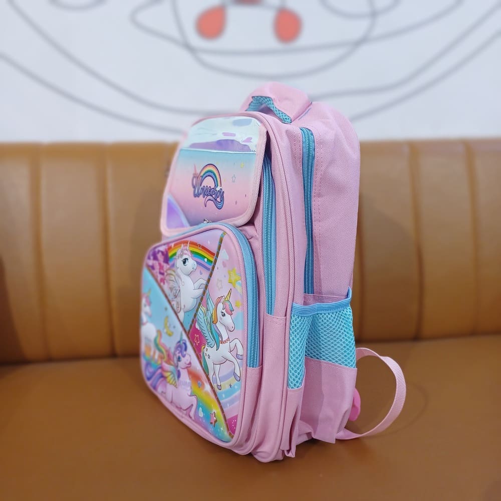 Magical Unicorn Dreamland Backpack –Sparkle with Every Step, Vibrant Illustrations of Unicorns, Rainbows, Stars, and a Castle, Multiple compartments, Adjustable Padded Shoulder Straps-Pink