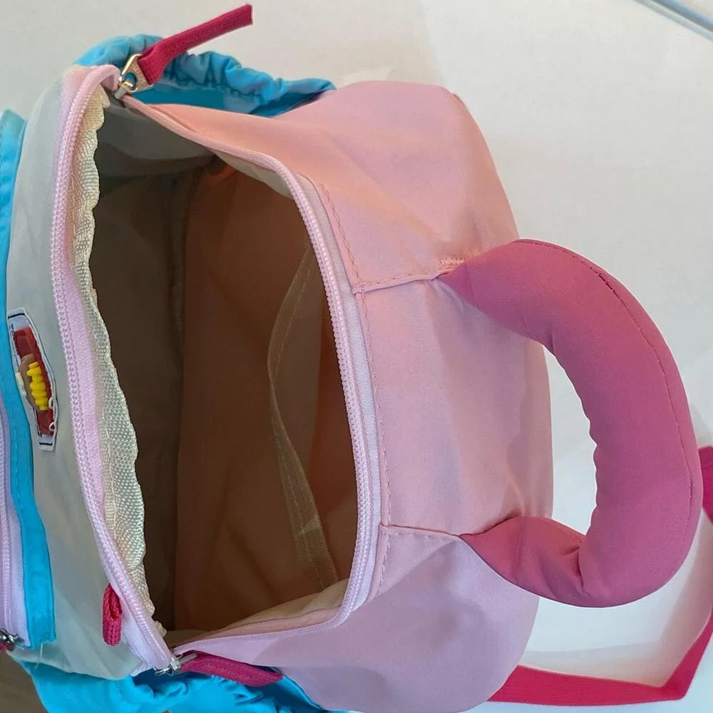 Cute Pastel Kids Backpack with Side Pockets, Backpack for Kids with Soft Handle, Spacious Compartments, and Front Zipper - Pink Blue