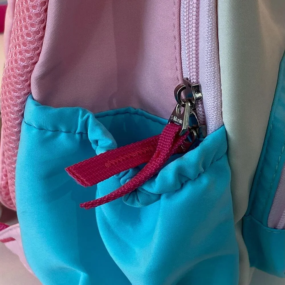 Cute Pastel Kids Backpack with Side Pockets, Backpack for Kids with Soft Handle, Spacious Compartments, and Front Zipper - Pink Blue