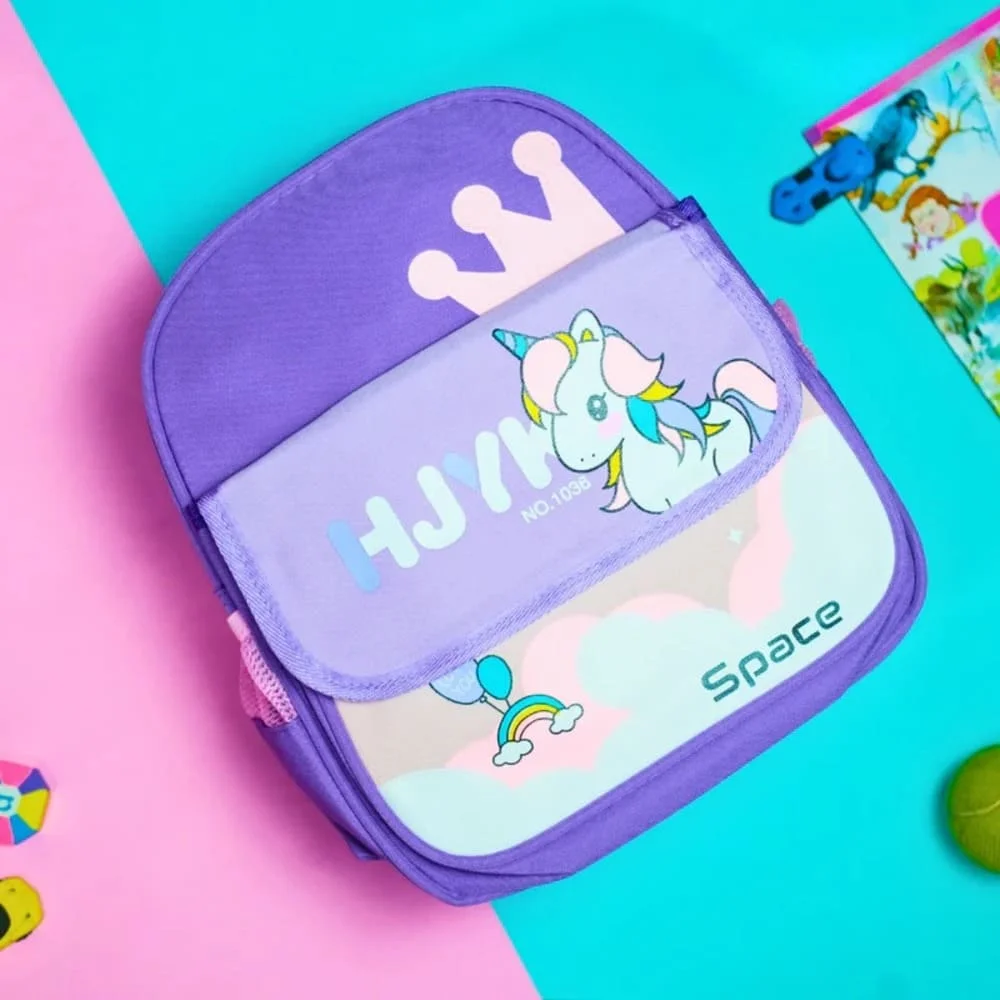 Unicorn Fantasy Flap School Backpack, Adorable Design, Spacious Compartments, and Comfy Straps-Purple