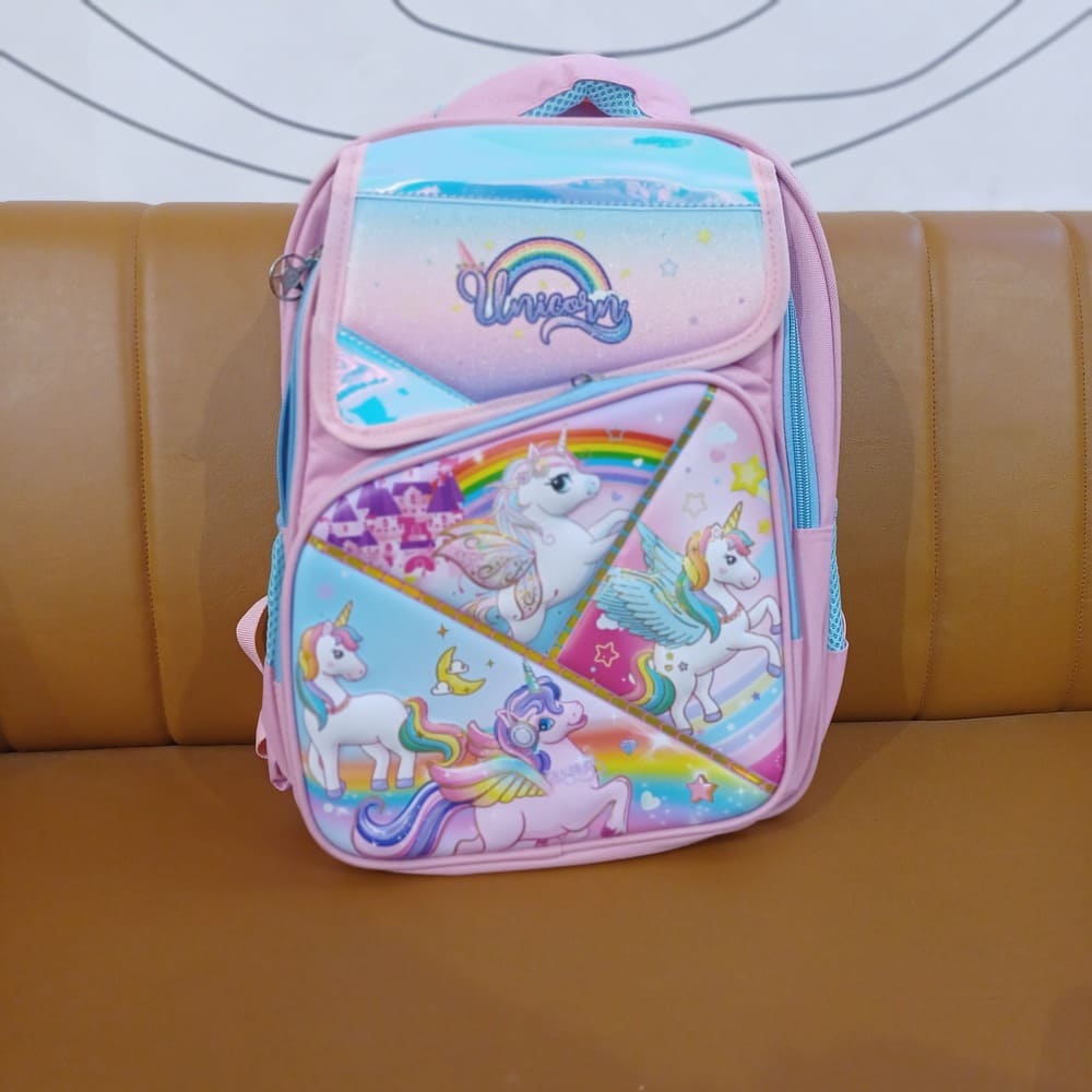 Magical Unicorn Dreamland Backpack –Sparkle with Every Step, Vibrant Illustrations of Unicorns, Rainbows, Stars, and a Castle, Multiple compartments, Adjustable Padded Shoulder Straps-Pink