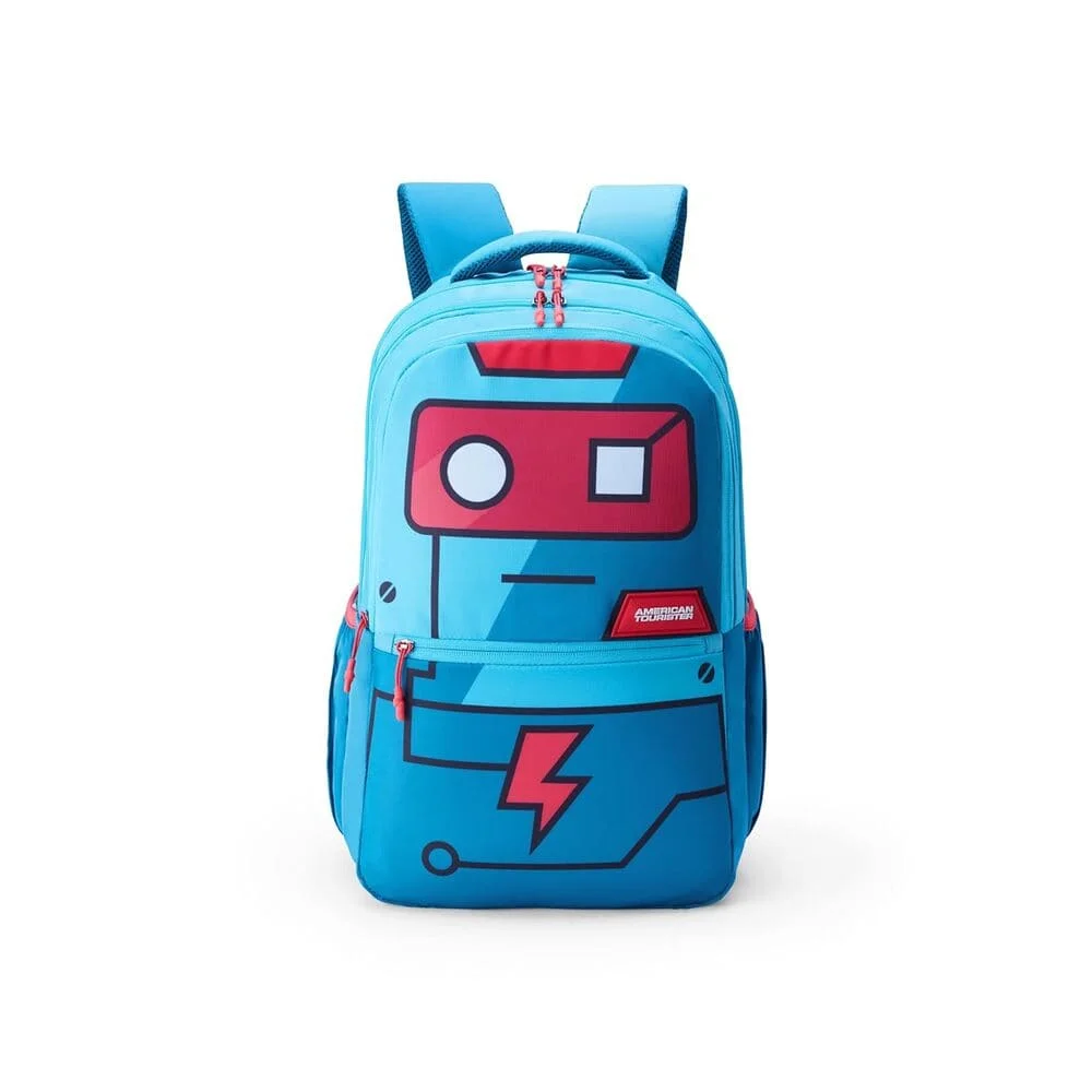 American Tourister Trendy Kids School Backpack, 35 Ltr, 3 Full Compartments, Gucci Polyester, Printed Design Backpack - Toddle 4.0xxl-Robot Teal
