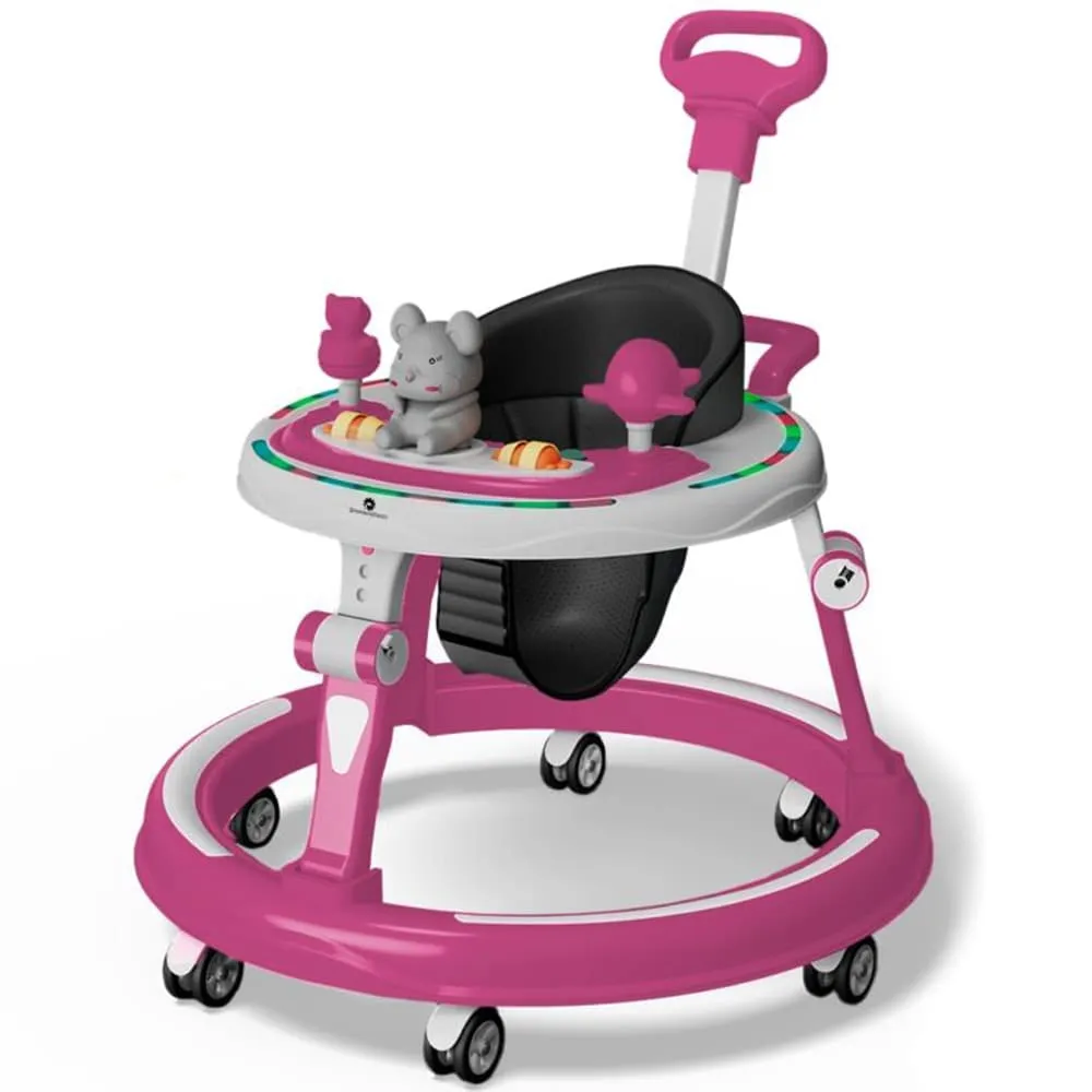 StarAndDaisy Multifunctional Baby Walker With Parental Handle, Infant Walker With Adjustable Height & Detachable Toy Tray - Pink