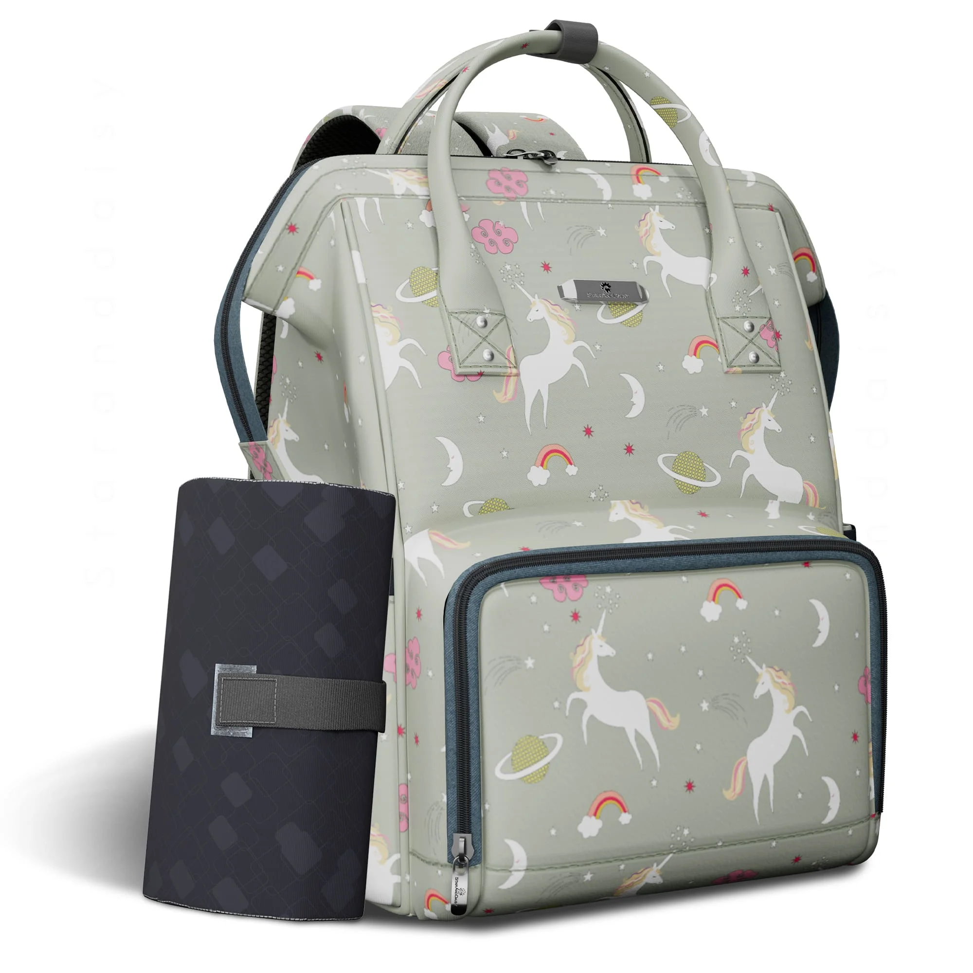 StarAndDaisy Best Travel Diaper Bag, New Mothers Travelling Bag with Insulated Pocket & Spacious Compartments - Unicorn Grey