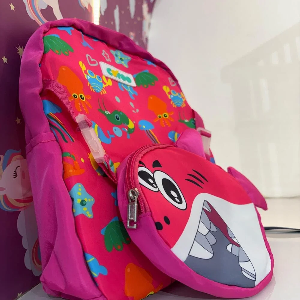 Adorable Ocean Shark Themed Backpack – Fun and Colorful Design Featuring a Smiling Shark, Sea Creatures, and Playful Patterns, Perfect for School, Travel, and Everyday Adventures for Young Explorers - Pink