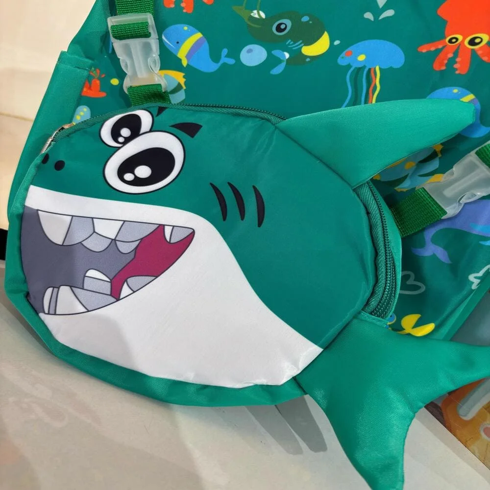 Adorable Ocean Shark Themed Backpack – Fun and Colorful Design Featuring a Smiling Shark, Sea Creatures, and Playful Patterns, Perfect for School, Travel, and Everyday Adventures for Young Explorers - Green