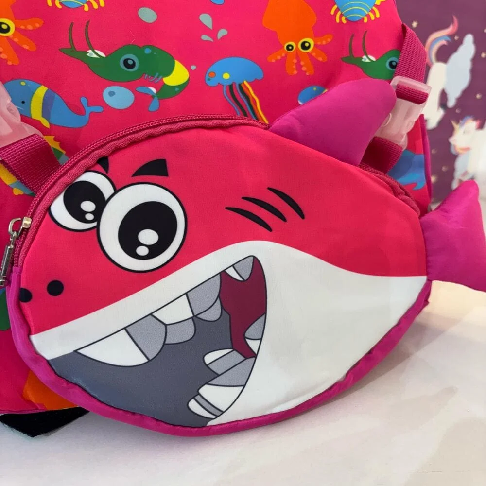 Adorable Ocean Shark Themed Backpack – Fun and Colorful Design Featuring a Smiling Shark, Sea Creatures, and Playful Patterns, Perfect for School, Travel, and Everyday Adventures for Young Explorers - Pink