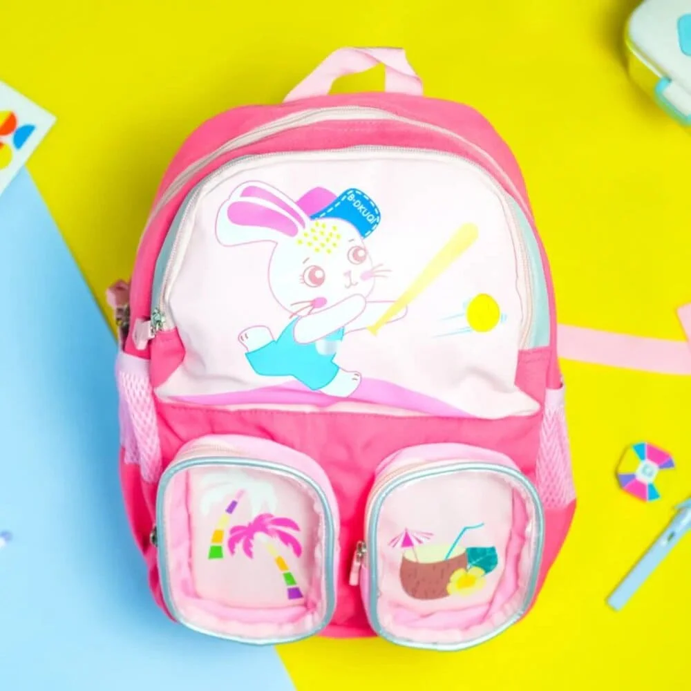 Cute Bunny Kids Backpack perfect for school, travel, or daily adventures - Pink