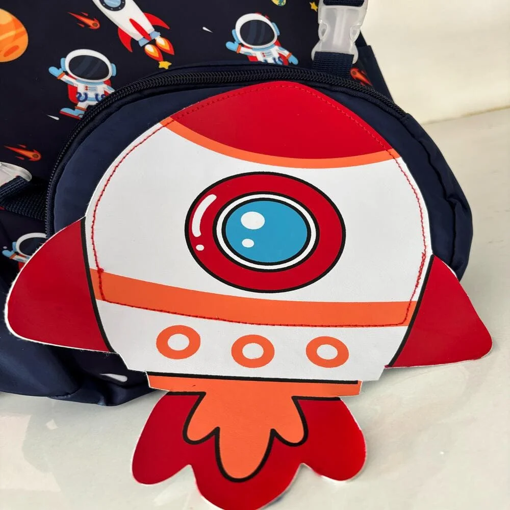 Backpacks with Space and Cartoon Themes – Fun and Playful Designs Featuring Rockets, Astronauts, and Expressive Faces for an Exciting and Stylish School Experience - Dark Blue