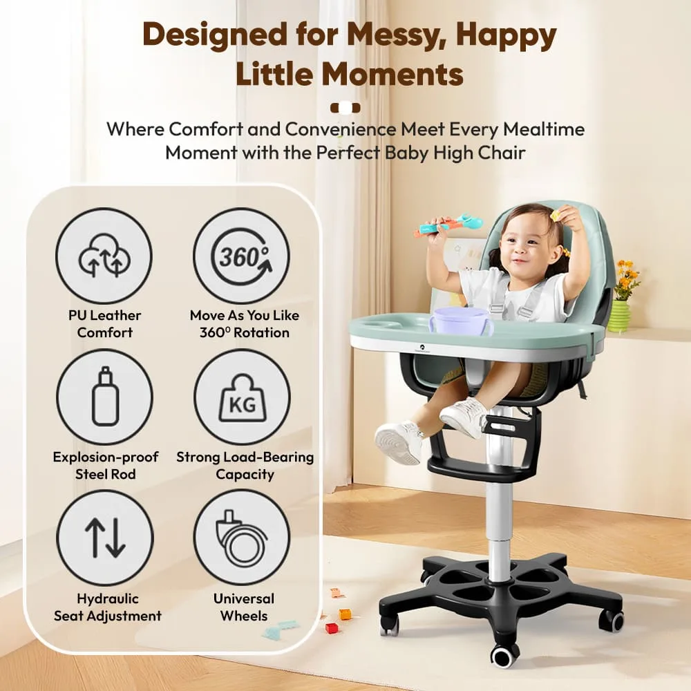 StarAndDaisy Feeding Baby High Chair with 5 Adjustable Seat, Dual Detachable Food Tray, 360 ° Wheels - Blue
