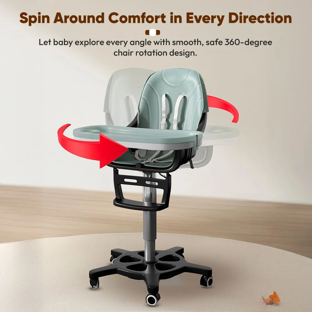 StarAndDaisy Feeding Baby High Chair with 5 Adjustable Seat, Dual Detachable Food Tray, 360 ° Wheels - Blue