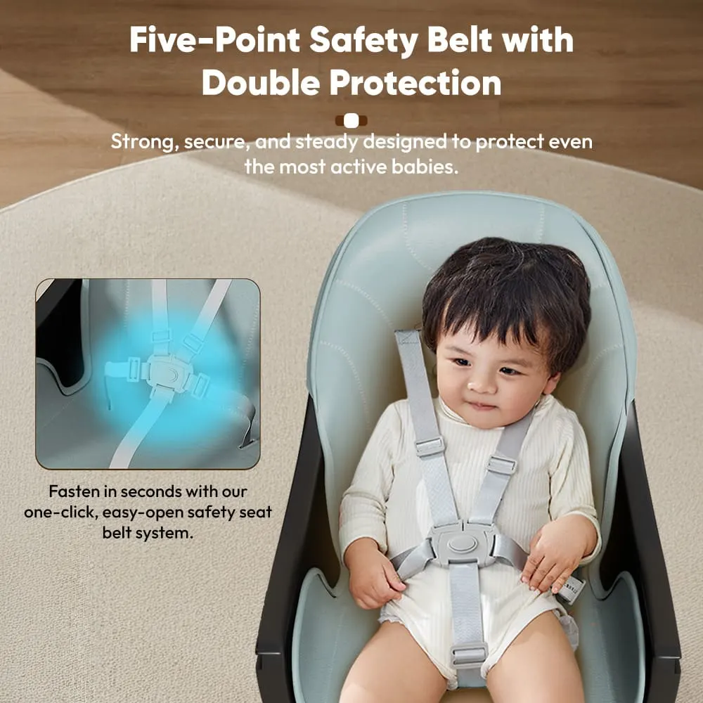 StarAndDaisy Feeding Baby High Chair with 5 Adjustable Seat, Dual Detachable Food Tray, 360 ° Wheels - Blue