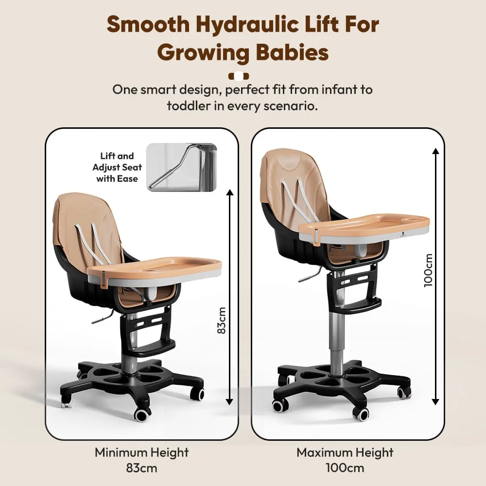 StarAndDaisy Premium High Chair for Baby with 5 Adjustable Seat, Dual Detachable Food Tray, 360 ° Wheels - Peach