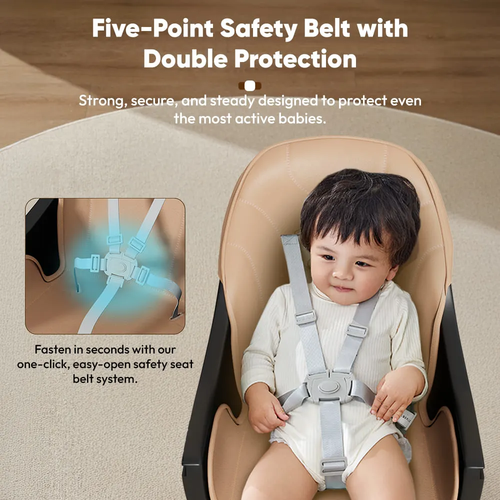 StarAndDaisy Premium High Chair for Baby with 5 Adjustable Seat, Dual Detachable Food Tray, 360 ° Wheels - Peach