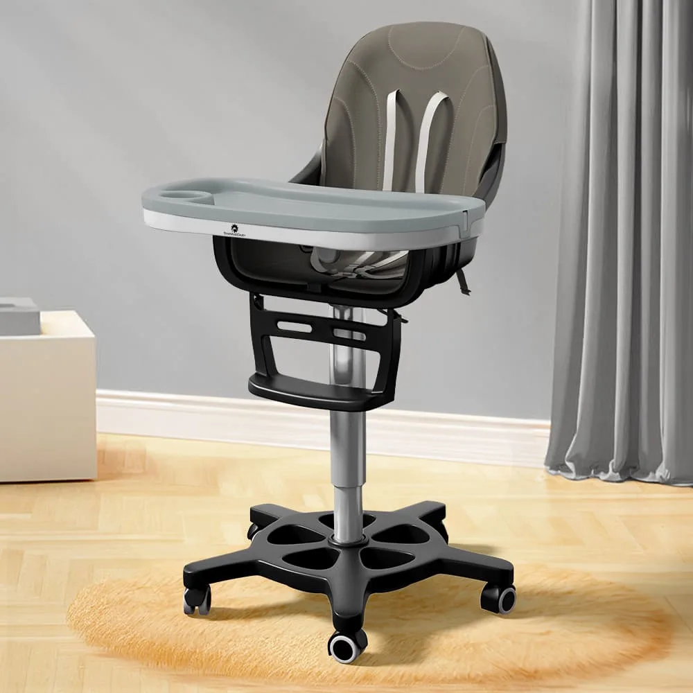 StarAndDaisy Premium Baby High Chair with 5 Adjustable Seat, Dual Detachable Food Tray, 360 ° Wheels - Grey