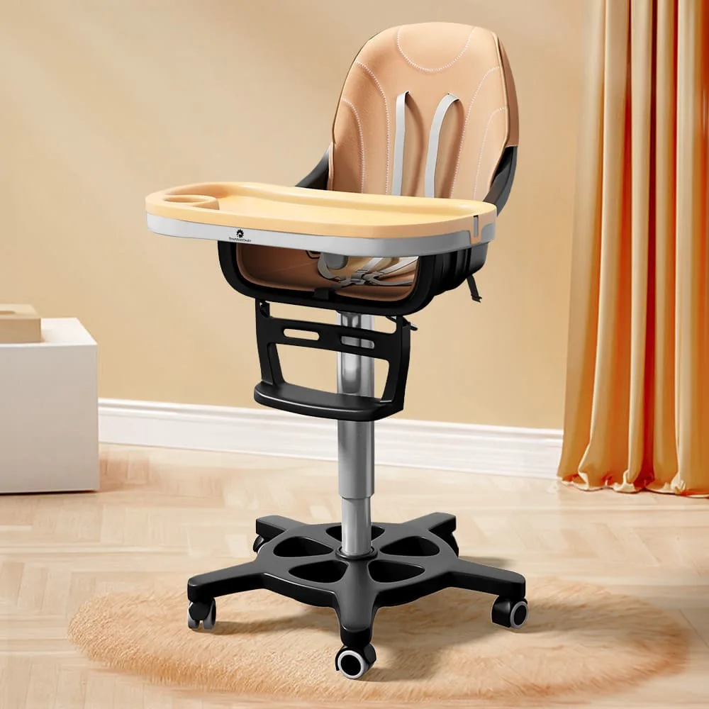 StarAndDaisy Premium High Chair for Baby with 5 Adjustable Seat, Dual Detachable Food Tray, 360 ° Wheels - Peach