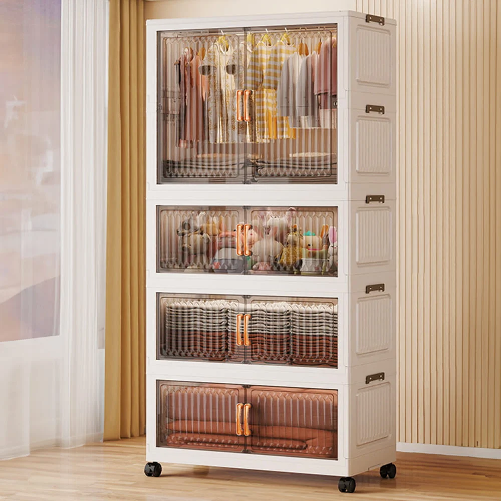 StarAndDaisy Plastic Storage Wardrobe with Wheels, Multifunctional Storage Clothing Almira - Transparent