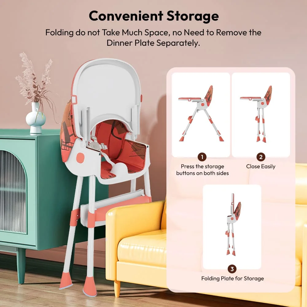 Compact high chair for small spaces