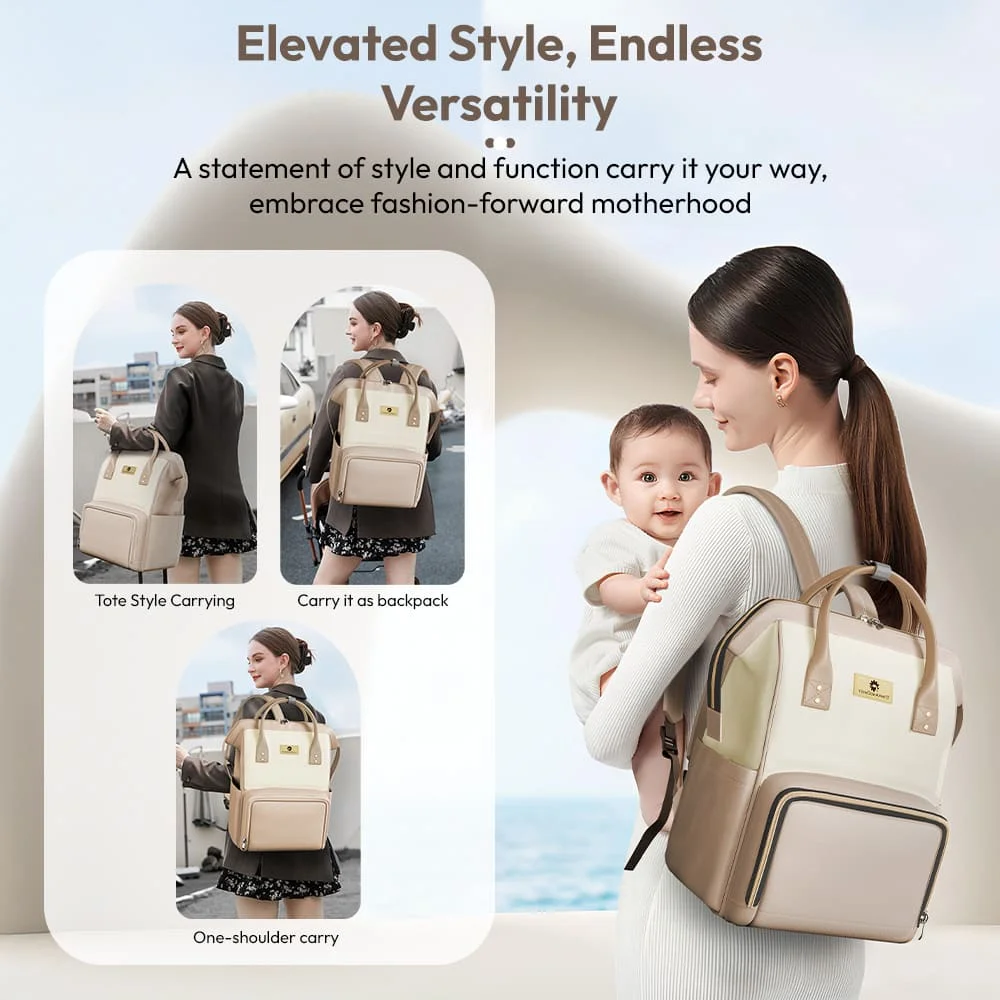 StarAndDaisy Premium Baby Diaper Bag with Multi-Compartments, Insulated Bottle Pocket, Extra Small Pouch - Beige