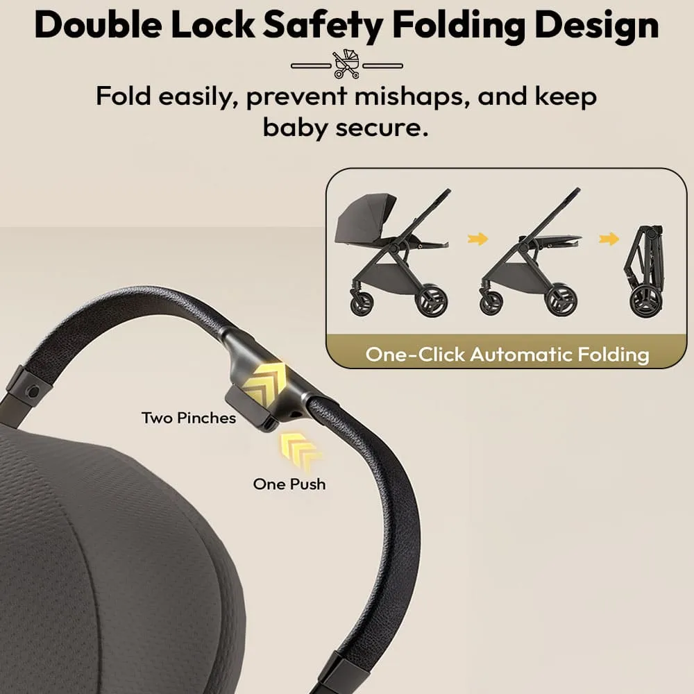 double lock safety folding nova baby stroller grey