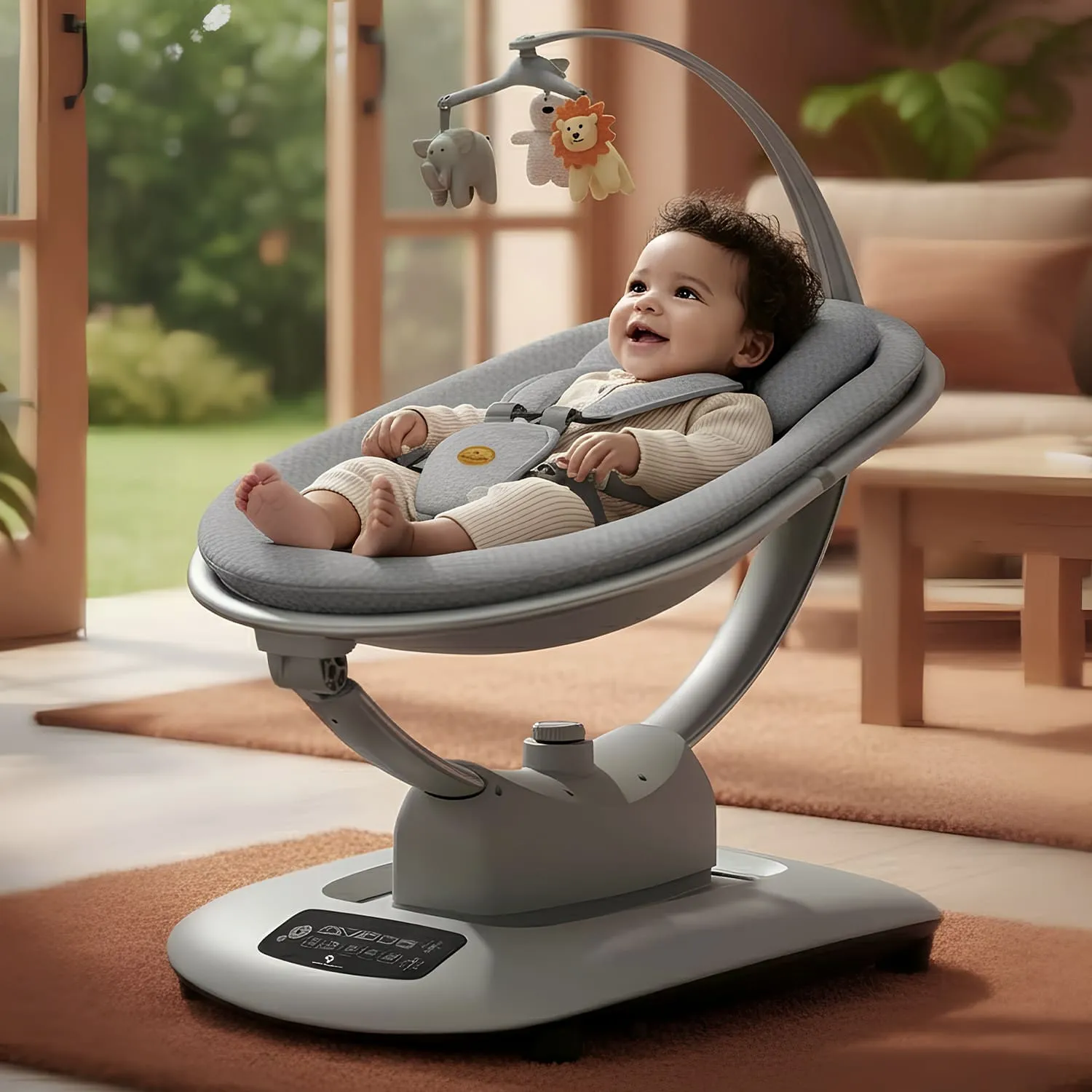 StarAndDaisy Soft Swing Electric Baby Rocker, Baby Swing Cradle with 5 Levels of speed Adjustment & Fully Remote Control - Grey