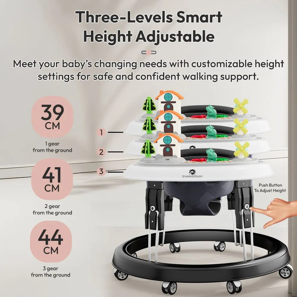 first step black baby walker three level smart height adjustment