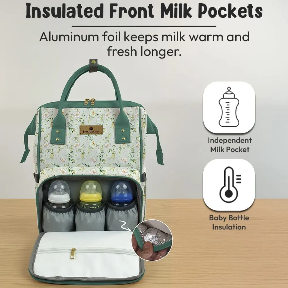 Insulated front milk pockets diaper bag