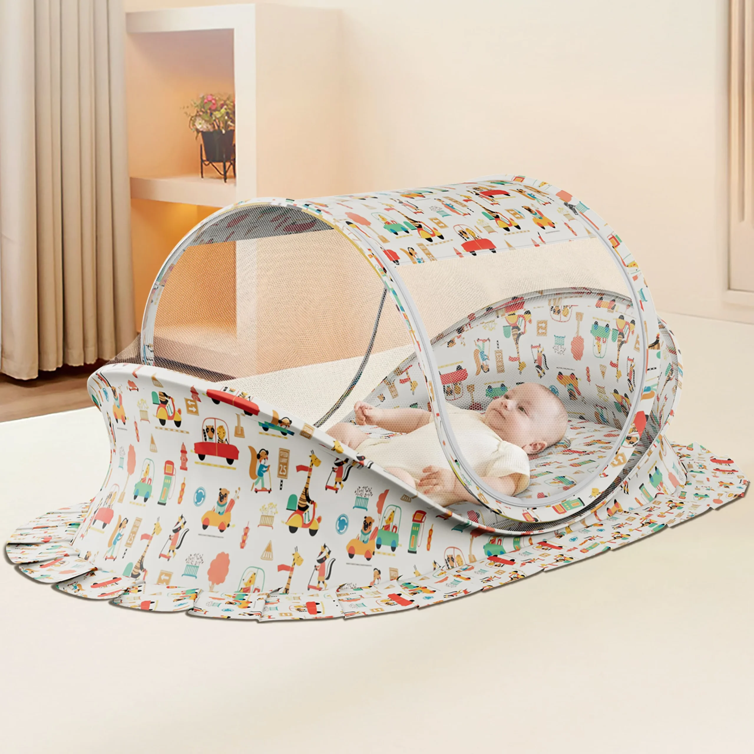 Mosquito net with mattress traffic print