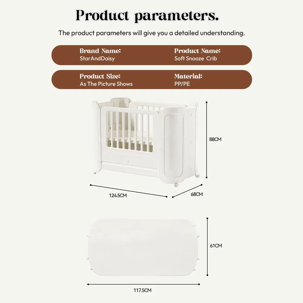 Soft snooz Crib White dimension