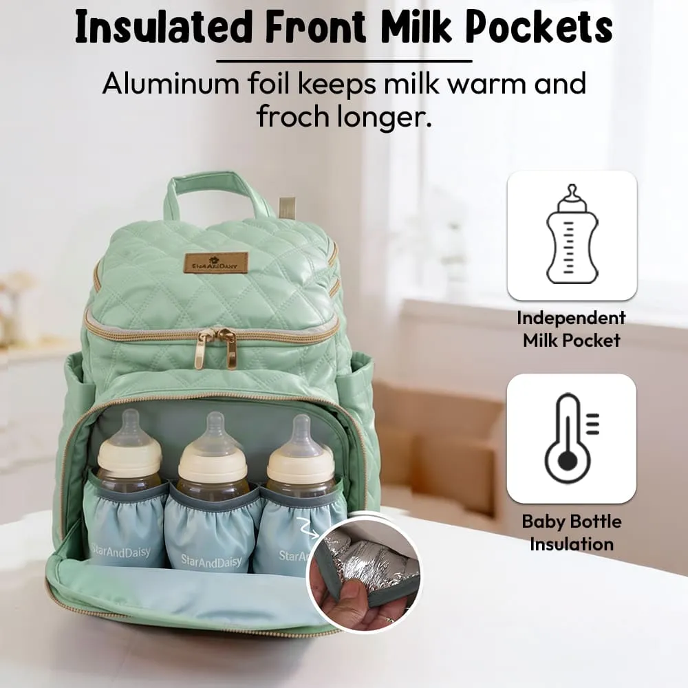 little luxe diaper bag green with milk pockets
