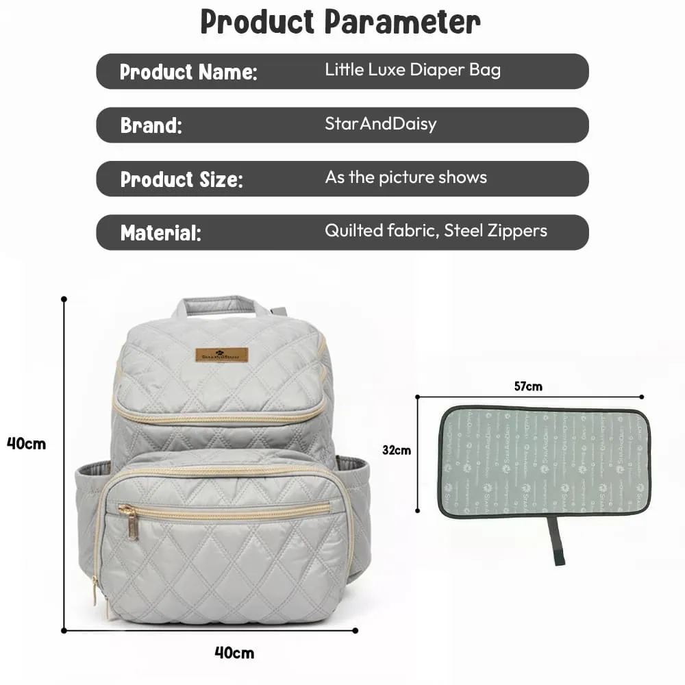 little luxe diaper bag grey produuct dimension