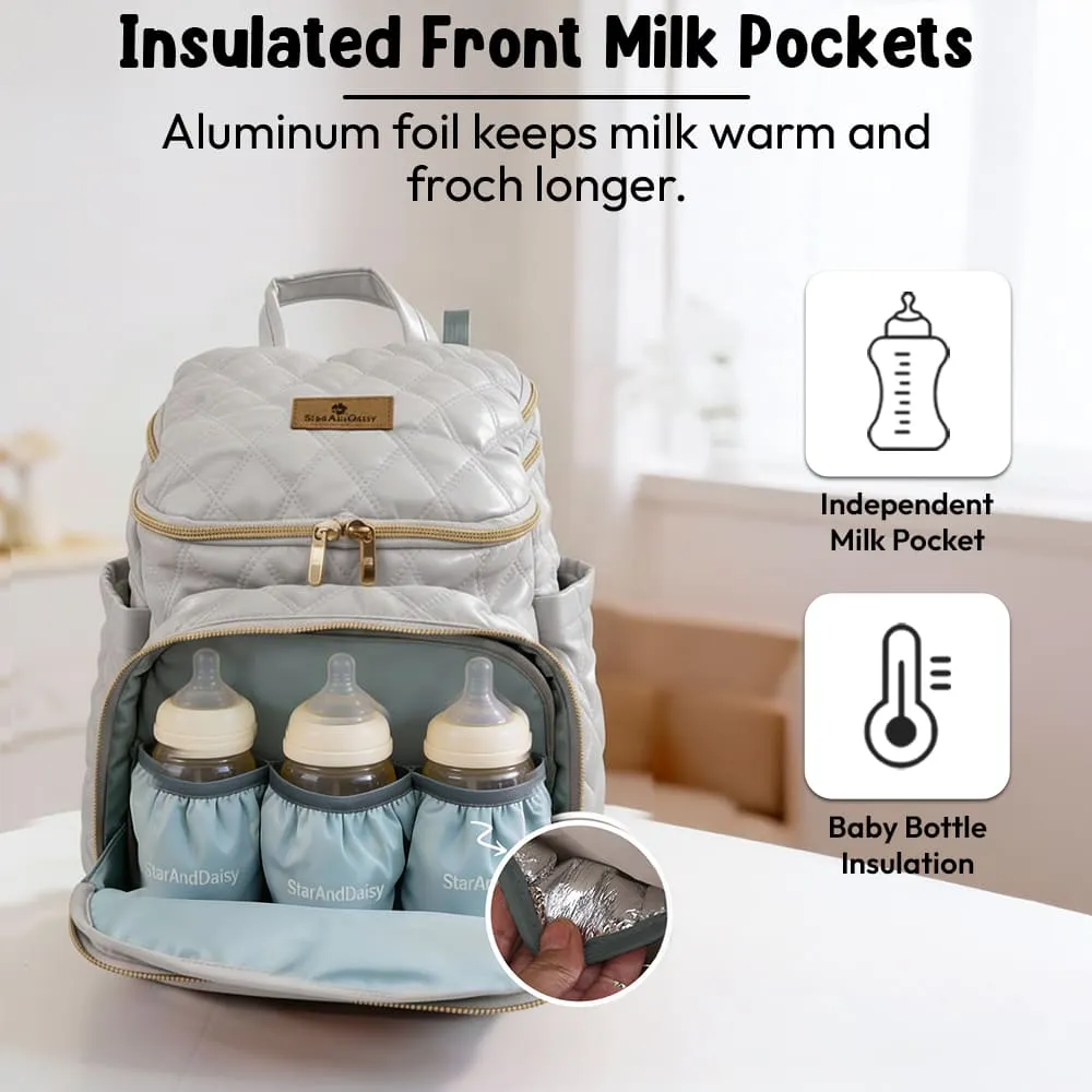 little luxe diaper bag grey with milk pockets