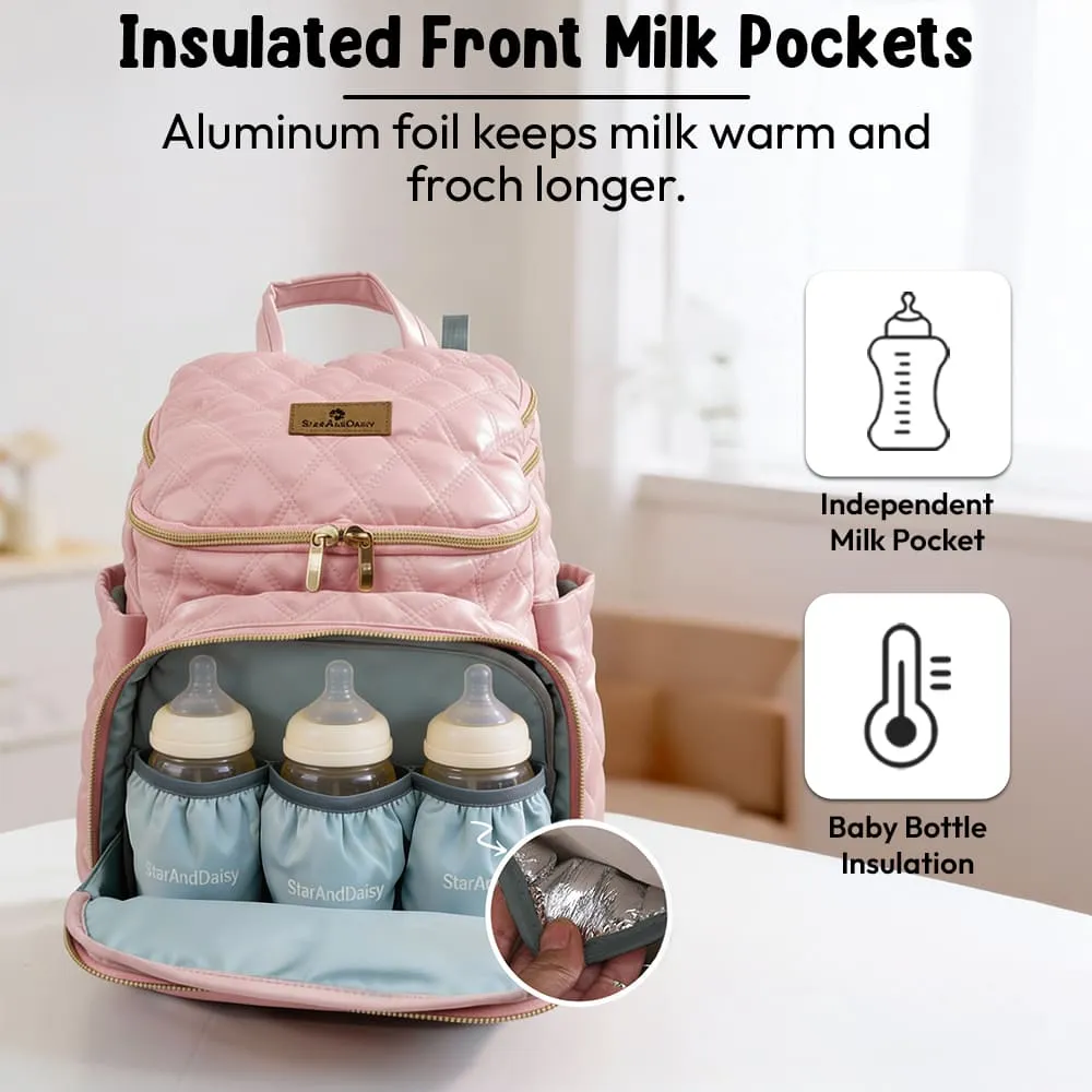 little luxe pink diaper bag with milk pocket
