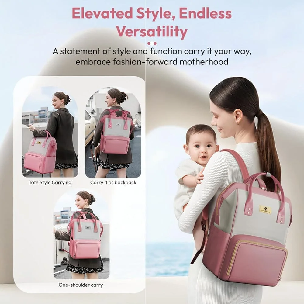 tinytote pink grey diaper bag