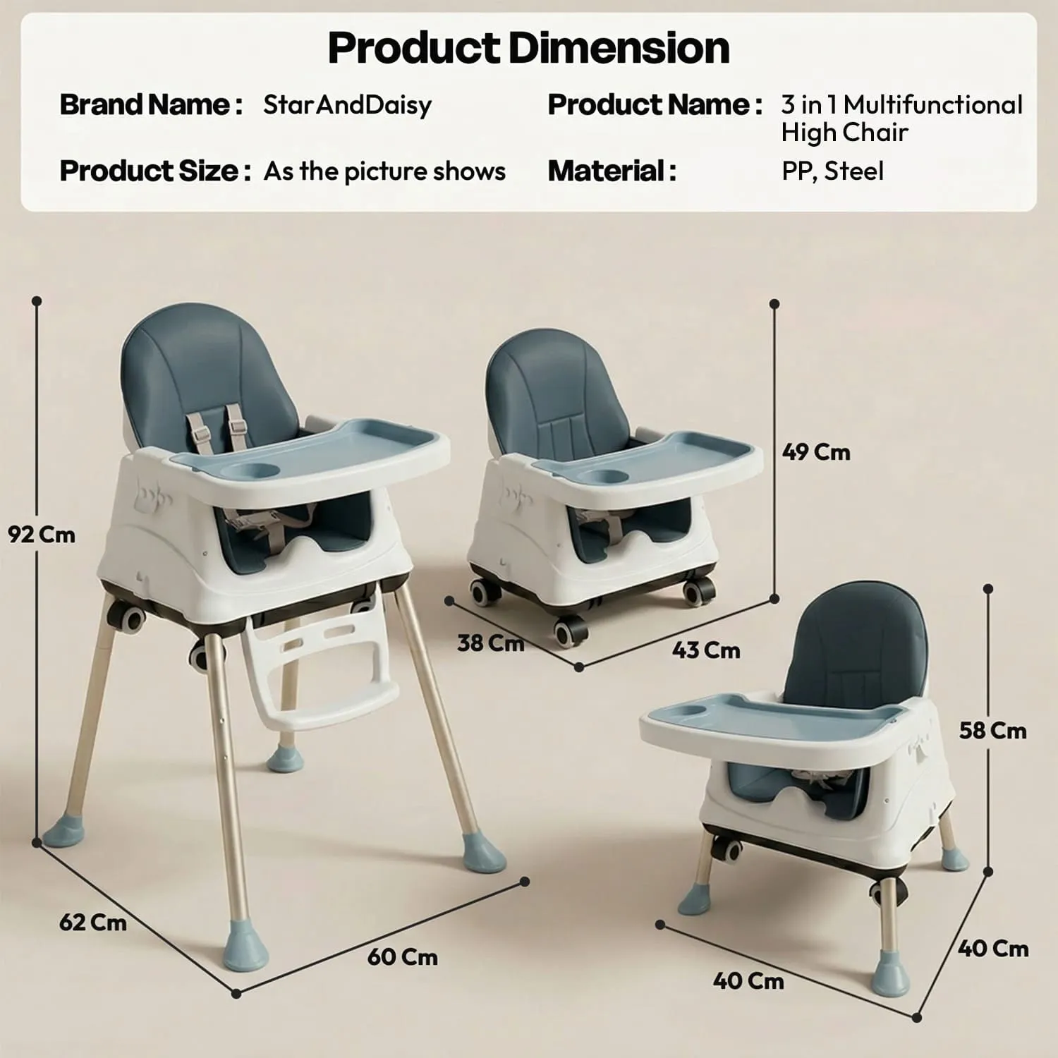 4 in 1 high chair blue