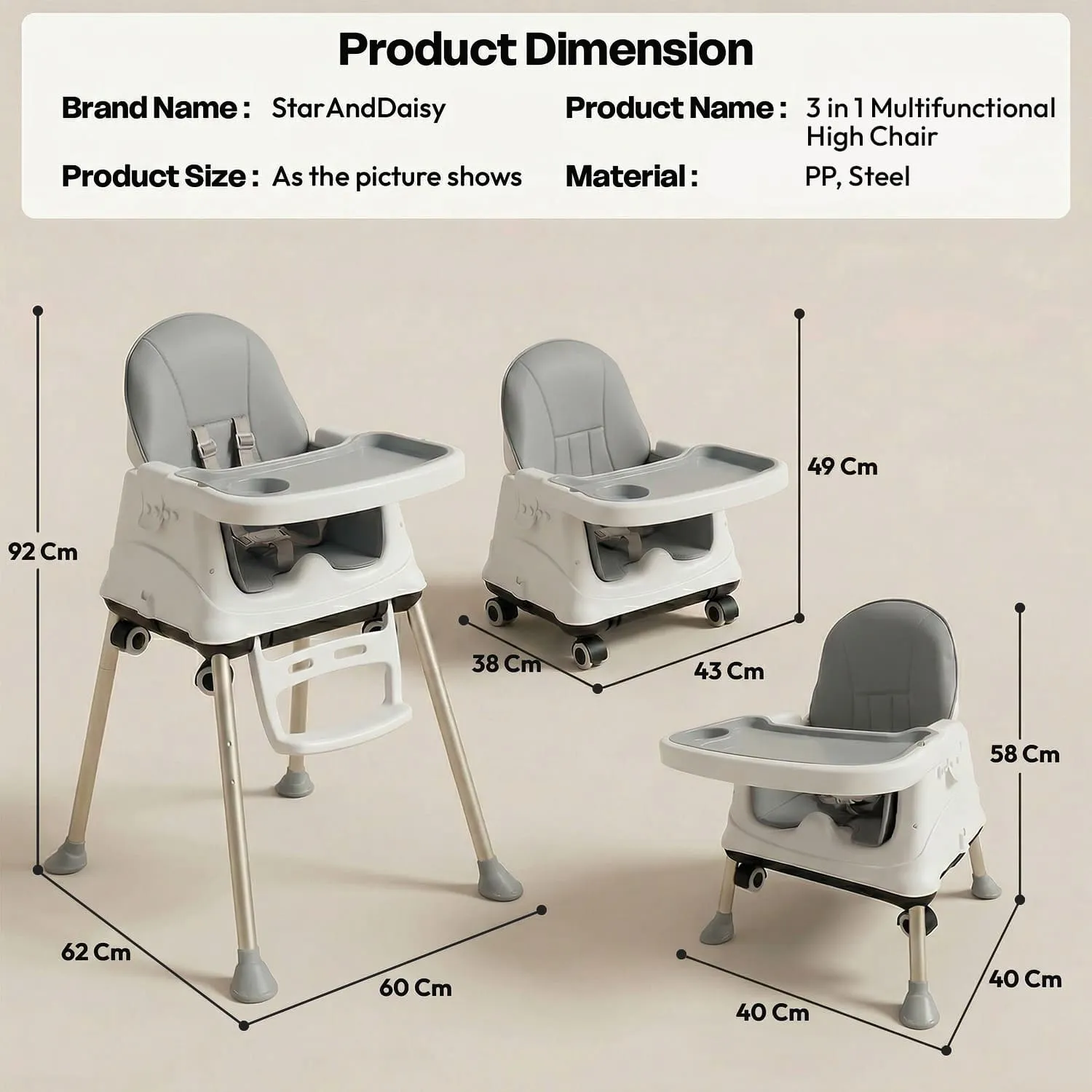 4 in 1 high chair grey