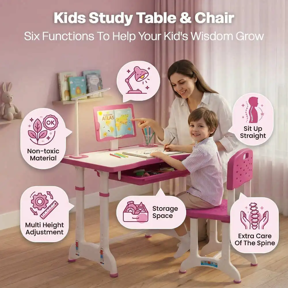 Study Table and Chair Set Pink