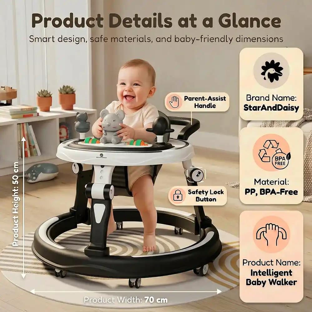 details of baby walker intelligent model black