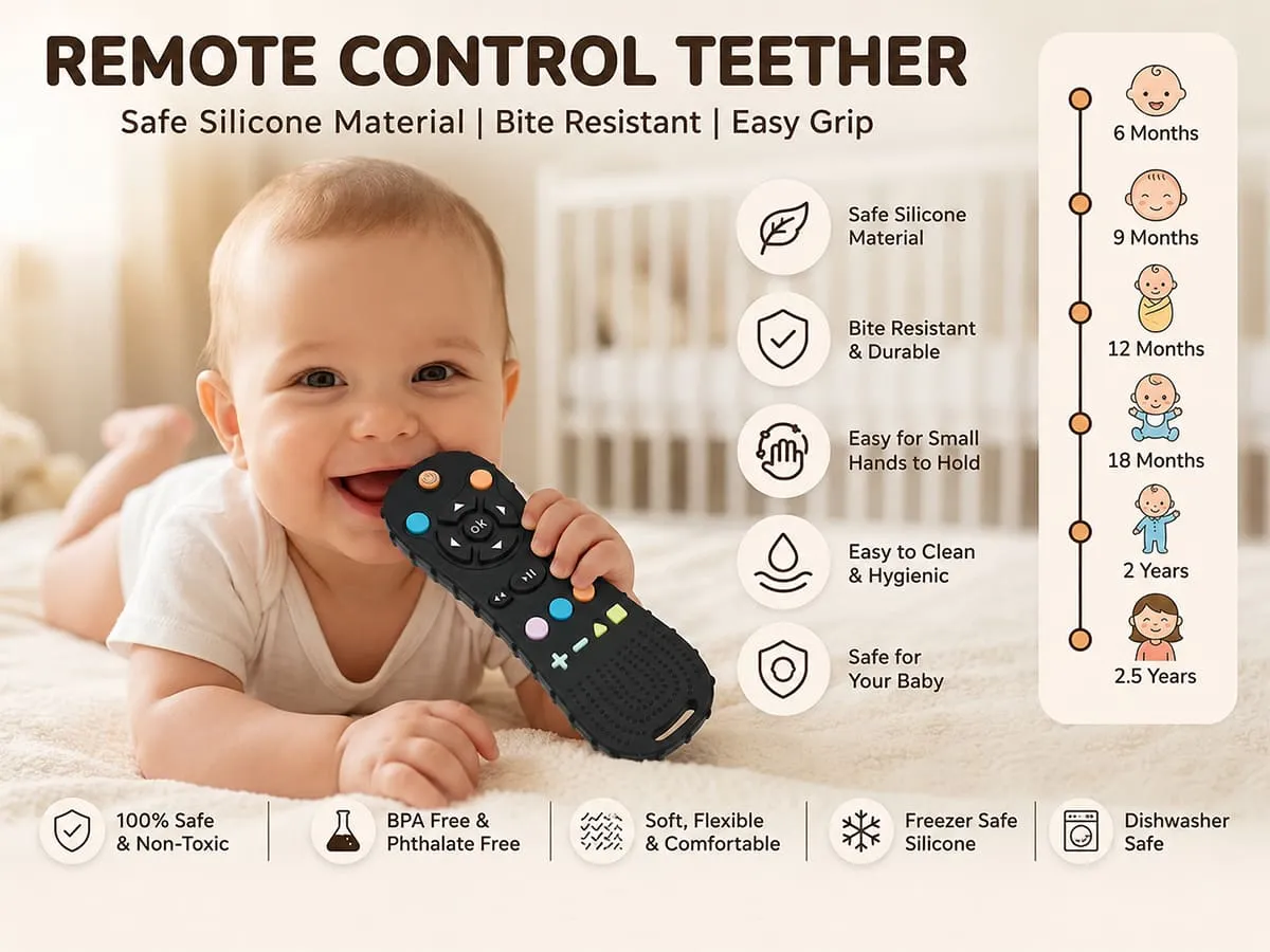 Baby Silicone Remote Teether Toy with Textured Grip