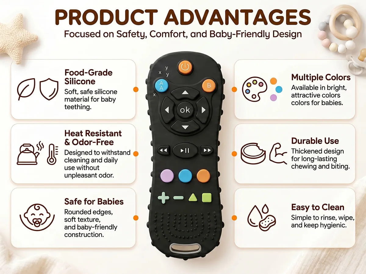 Baby Silicone Remote Teether Toy with Textured Grip