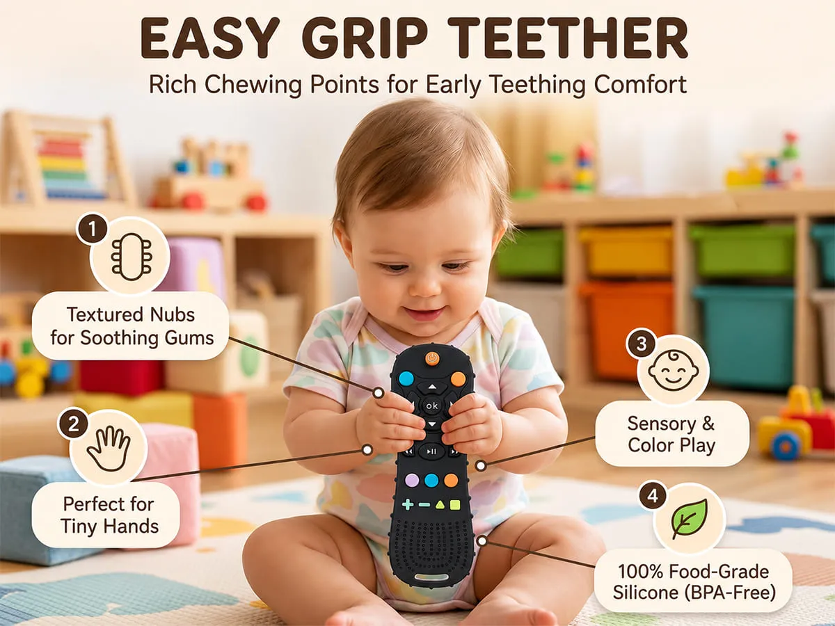 Baby Silicone Remote Teether Toy with Textured Grip