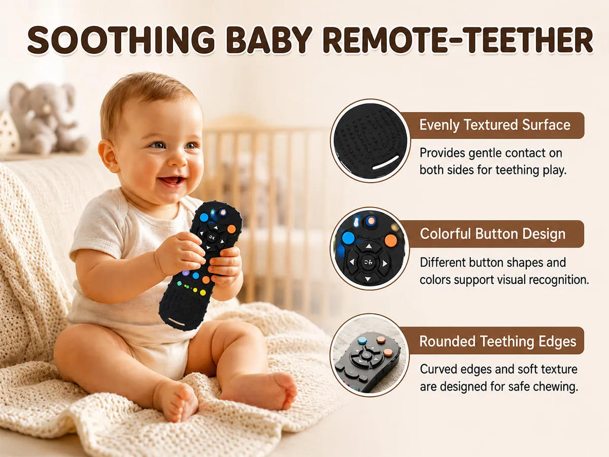 Baby Silicone Remote Teether Toy with Textured Grip