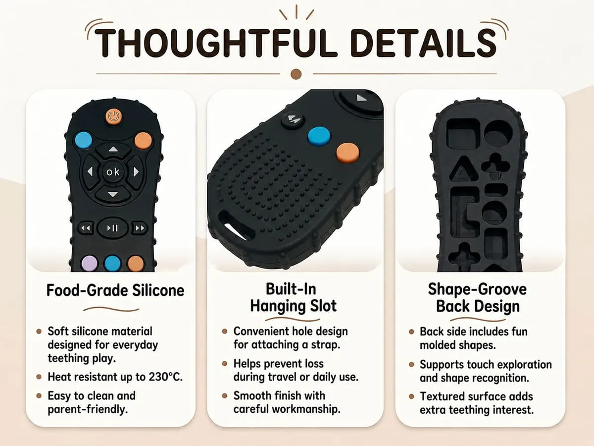 Baby Silicone Remote Teether Toy with Textured Grip